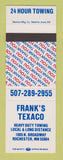 Matchbook Cover - Frank's Texaco oil gas Rochester MN