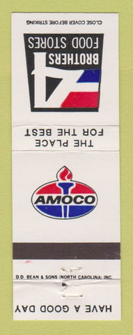 Matchbook Cover - Amoco oil gas 4 Brothers Food Stores Winston Salem NC