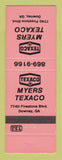 Matchbook Cover - Texaco oil gas Myers Downey GA NEON RED