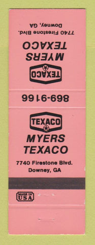 Matchbook Cover - Texaco oil gas Myers Downey GA NEON RED