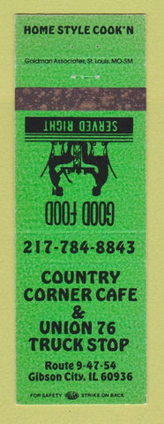 Matchbook Cover - Country Corner Cafe Union 76 oil gas Gibson City IL WEAR
