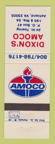 Matchbook Cover - Amoco oil gas Dixon's Ashland VA