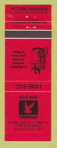 Matchbook Cover - Ultramar oil gas Roberval QC RED