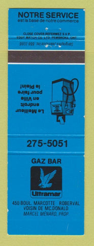 Matchbook Cover - Ultramar oil gas Roberval QC BLUE