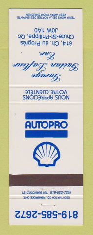 Matchbook Cover - Shell oil gas Autopro Gaetan Laffleur Chute St Philippe QC