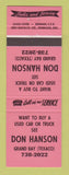 Matchbook Cover - Don Hanson Texaco oil gas Grand Bay NB Used Cars