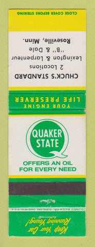 Matchbook Cover - Quaker State oil gas Chuck's Standard Roseville MN