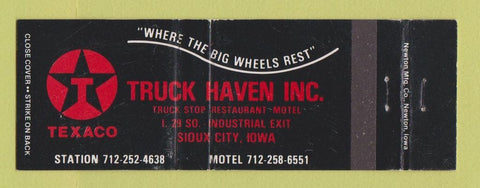 Matchbook Cover - Texaco oil gas Truck Haven Sioux City IA Full Length