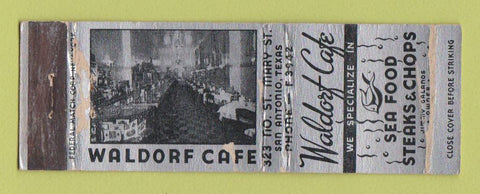 Matchbook Cover - Waldorf Cafe San Antonio TX WORN