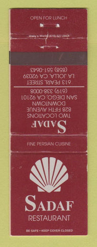 Matchbook Cover - Sadaf Restaurant San Diego La Jolla CA