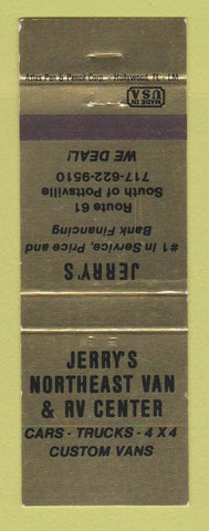 Matchbook Cover - Jerry's Northeast Van and RV Center Pottsville PA