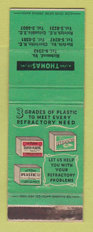 Matchbook Cover Lynn Thomas Refractory Richmond Norfolk VA Charlotte NC CREASES