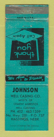 Matchbook Cover - Johnson Well Casing Cement Asbestos Hastings NE WEAR
