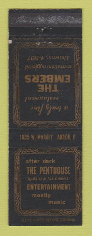 Matchbook Cover - Embers Restaurant Penthouse Akron OH WORN BACK