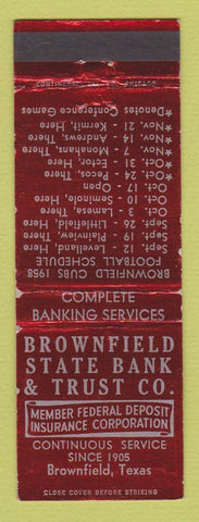 Matchbook Cover - Brownfield State Bank TX 1958 Football Schedule WEAR