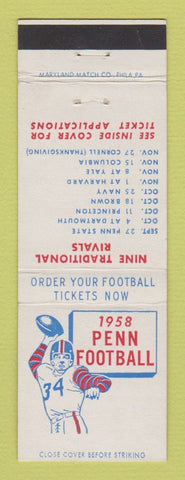 Matchbook Cover - 1958 Penn Football Schedule Philadelphia PA