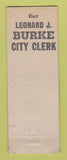 Matchbook Cover - Leonard Burke City Clerk Election Detroit MI WEAR