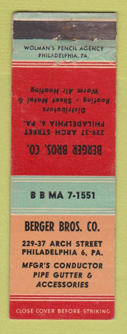 Matchbook Cover - Berger Bros Pipe Gutter Philadelphia PA WORN