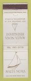 Matchbook Cover - Malta Noma Restaurant Bradenton FL