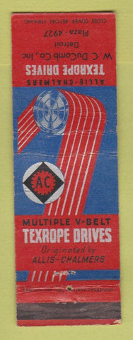 Matchbook Cover - Allis Chalmers Texrope Drives Detroit MI WC DuComb