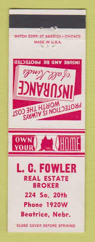 Matchbook Cover - LC Fowler Real Estate Beatrice NE