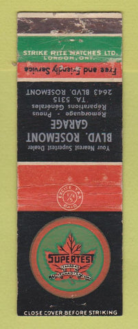 Matchbook Cover - Supertest oil gas Blvd Rosemont Garage Montreal QC WORN