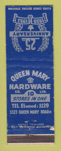 Matchbook Cover - Queen Mary Hardware 1953 Canada WORN