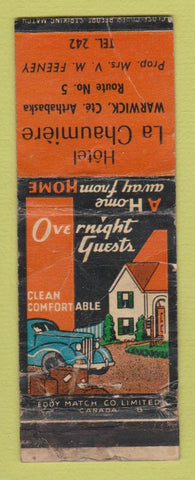 Matchbook Cover - Hotel La Chaumiere Arthabaska QC POOR