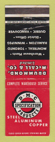 Matchbook Cover - Drummond McCall Steel Aluminum Montreal Toronto WEAR