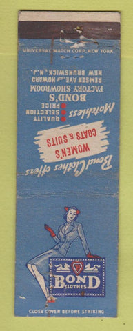 Matchbook Cover - Bond Clothes Women's NEW Brunswick NJ girlie WORN HOLES