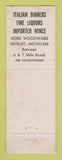 Matchbook Cover - Vannelli Detroit MI Italian Restaurant