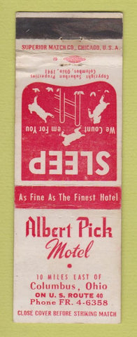 Matchbook Cover - Albert Pick Motel Columbus OH WORN