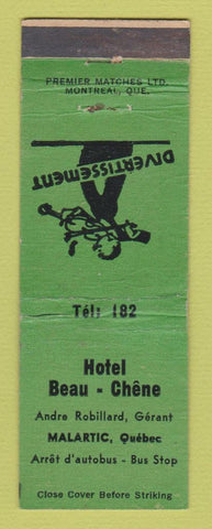 Matchbook Cover - Hotel Beau Chene Malartic QC GREEN WORN BACK #2
