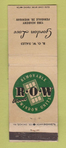 Matchbook Cover - ROW Window United Gordon Love Ferndale MI WEAR