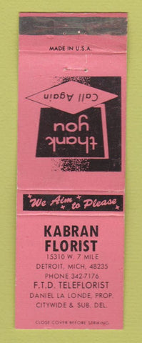 Matchbook Cover - Kabran Florist Flowers Detroit MI