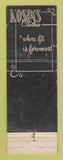 Matchbook Cover - Kosin's Men's Clothes Detroit MI WEAR