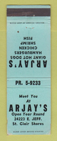 Matchbook Cover - Arjay's Hot Dogs ST Clair Shores MI WEAR