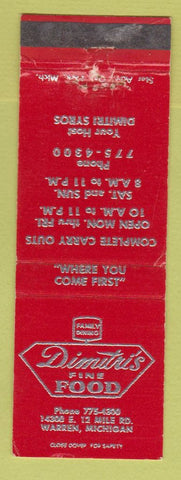 Matchbook Cover - Dimitri's Restaurant Warren MI