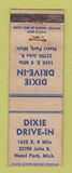 Matchbook Cover - Dixie Drive In Hazel Park MI WORN