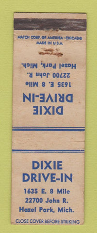 Matchbook Cover - Dixie Drive In Hazel Park MI WORN