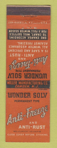 Matchbook Cover - Wonder Solv Anti Freeze Camden NJ Miller Manufacturing