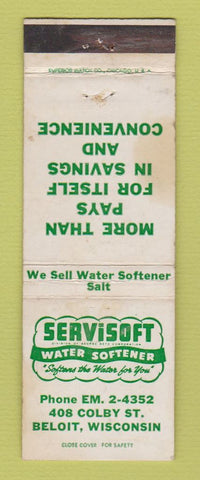 Matchbook Cover - Servisoft Water Softener Beloit WI STAINED