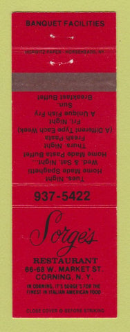 Matchbook Cover - Sorge's Restaurant Corning NY