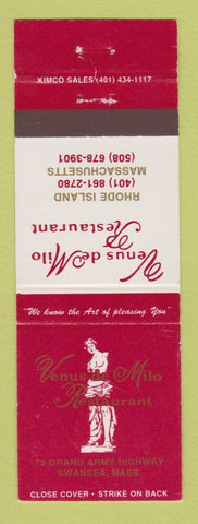 Matchbook Cover - Venus de Milo Restaurant Swansea MA