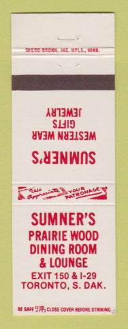 Matchbook Cover - Sumner's Prairie Wood Restaurant Western Clothes Toronto SD
