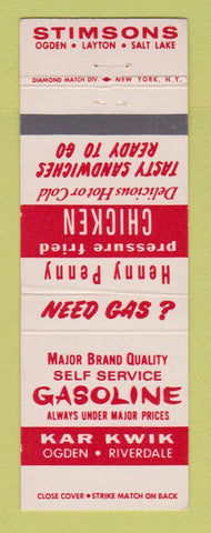 Matchbook Cover - Stimsons Ogden Layton Salt Lake City UT chicken oil gas