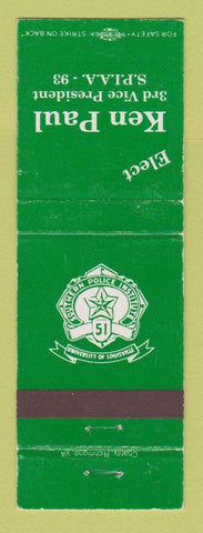 Matchbook Cover - Ken Paul Southern Police VP University Louisville KY WEAR
