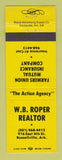 Matchbook Cover - WB Roper Real Estate Russellville AR insurance