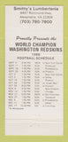 Matchbook Cover - Washington Redskins Football 1988 Schedule Smitty's 30 Strike