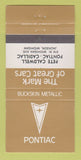 Matchbook Cover - Pontiac Cadillac Jackson MI Buckskin Metallic WEAR 30 Strike